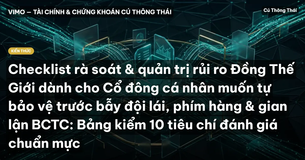 Checklist rà soát & quản trị rủi ro Đồng Thế Giới dành cho Cổ đông cá nhân muốn tự bảo vệ trước bẫy đội lái, phím hàng & gian lận BCTC: Bảng kiểm 10 tiêu chí đánh giá chuẩn mực