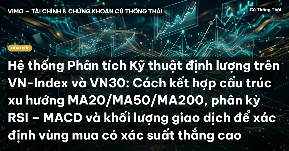 Hệ thống Phân tích Kỹ thuật định lượng trên VN-Index và VN30: Cách kết hợp cấu trúc xu hướng MA20/MA50/MA200, phân kỳ RSI – MACD và khối lượng giao dịch để xác định vùng mua có xác suất thắng cao