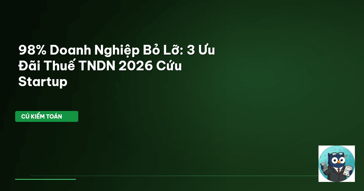 98% Doanh Nghiệp Bỏ Lỡ: 3 Ưu Đãi Thuế TNDN 2026 Cứu Startup