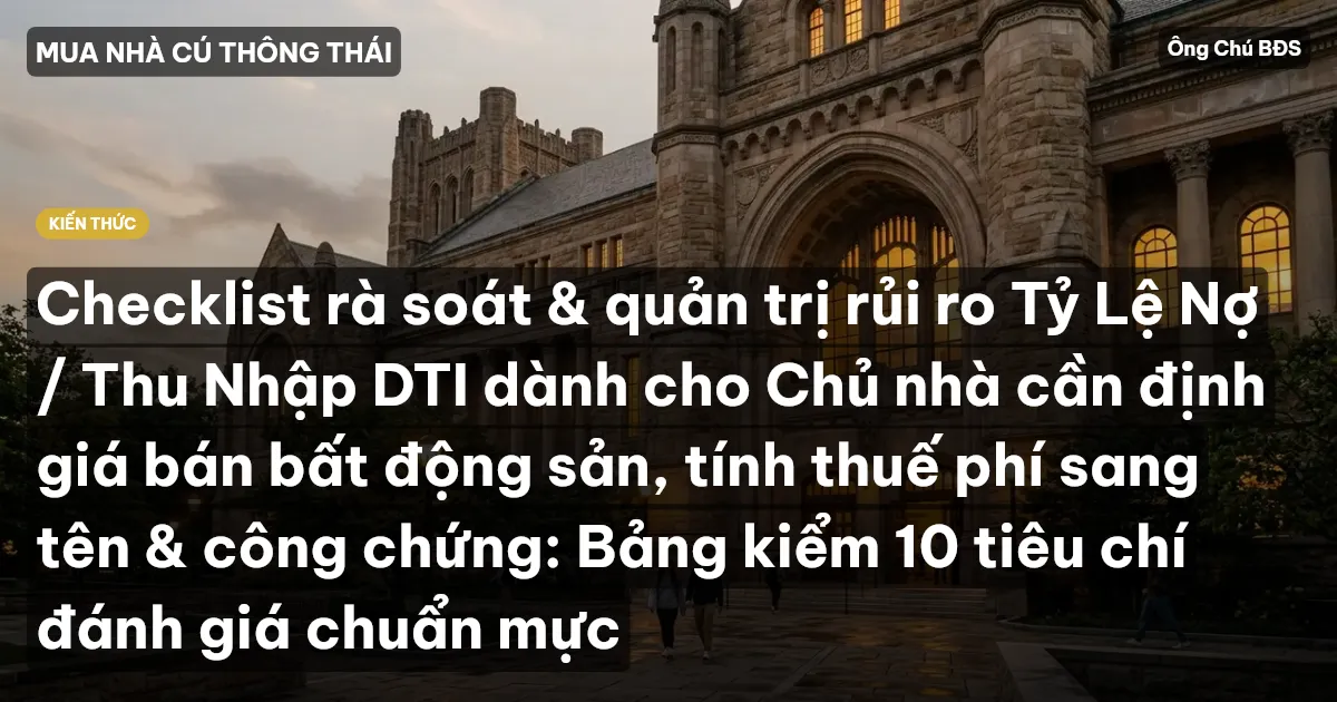 Checklist rà soát & quản trị rủi ro Tỷ Lệ Nợ / Thu Nhập DTI dành cho Chủ nhà cần định giá bán bất động sản, tính thuế phí sang tên & công chứng: Bảng kiểm 10 tiêu chí đánh giá chuẩn mực