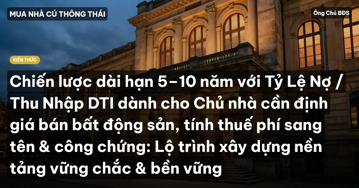 Chiến lược dài hạn 5–10 năm với Tỷ Lệ Nợ / Thu Nhập DTI dành cho Chủ nhà cần định giá bán bất động sản, tính thuế phí sang tên & công chứng: Lộ trình xây dựng nền tảng vững chắc & bền vững