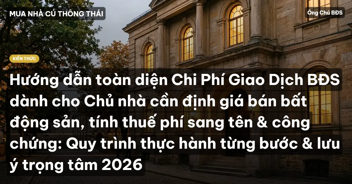 Hướng dẫn toàn diện Chi Phí Giao Dịch BĐS dành cho Chủ nhà cần định giá bán bất động sản, tính thuế phí sang tên & công chứng: Quy trình thực hành từng bước & lưu ý trọng tâm 2026