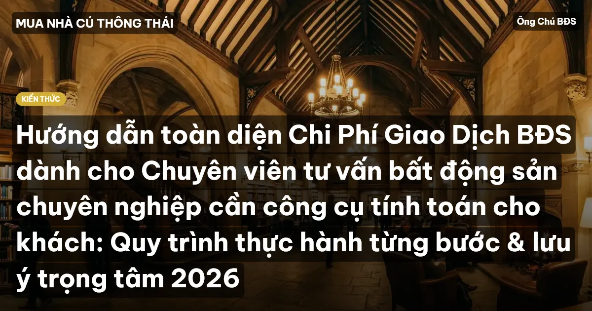 Hướng dẫn toàn diện Chi Phí Giao Dịch BĐS dành cho Chuyên viên tư vấn bất động sản chuyên nghiệp cần công cụ tính toán cho khách: Quy trình thực hành từng bước & lưu ý trọng tâm 2026