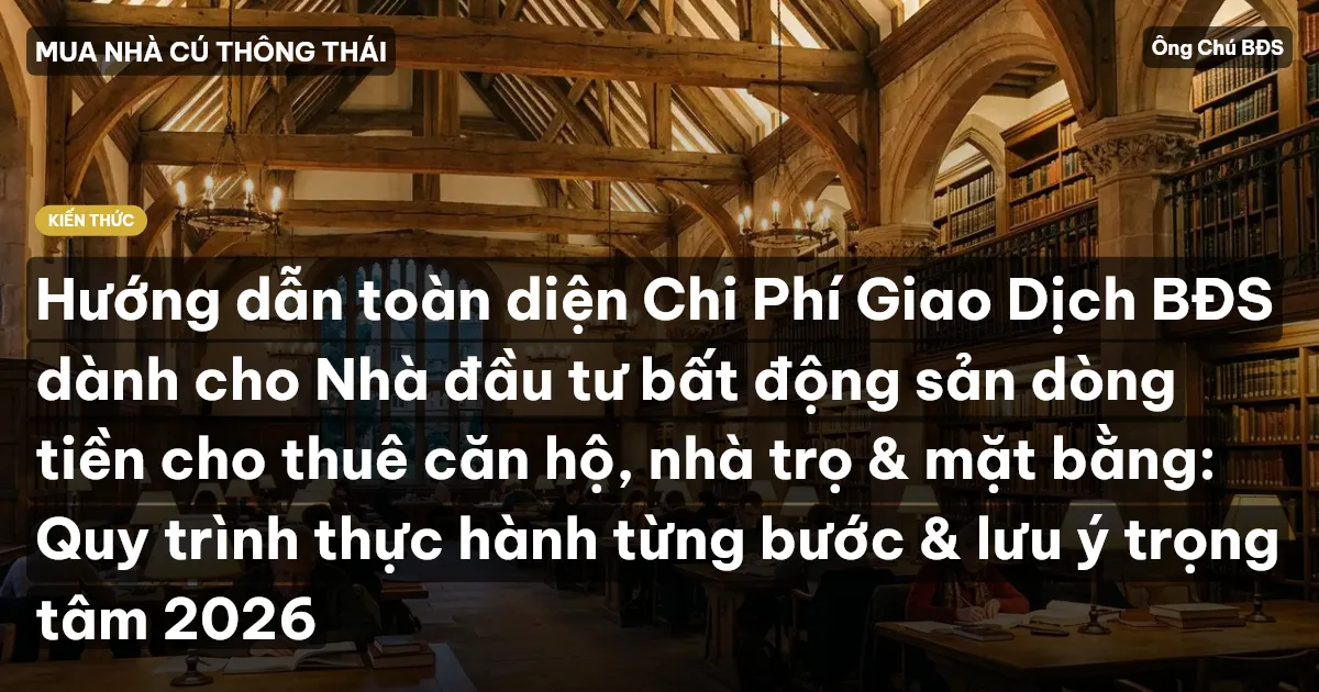Hướng dẫn toàn diện Chi Phí Giao Dịch BĐS dành cho Nhà đầu tư bất động sản dòng tiền cho thuê căn hộ, nhà trọ & mặt bằng: Quy trình thực hành từng bước & lưu ý trọng tâm 2026