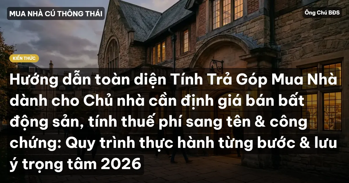 Hướng dẫn toàn diện Tính Trả Góp Mua Nhà dành cho Chủ nhà cần định giá bán bất động sản, tính thuế phí sang tên & công chứng: Quy trình thực hành từng bước & lưu ý trọng tâm 2026