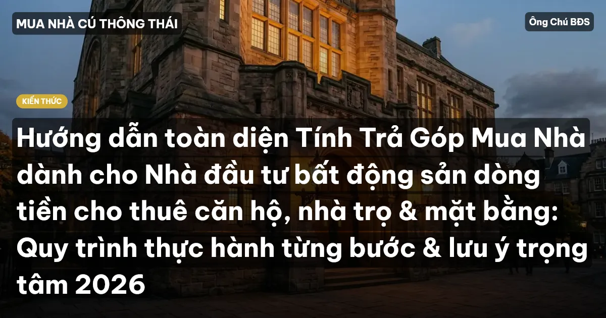 Hướng dẫn toàn diện Tính Trả Góp Mua Nhà dành cho Nhà đầu tư bất động sản dòng tiền cho thuê căn hộ, nhà trọ & mặt bằng: Quy trình thực hành từng bước & lưu ý trọng tâm 2026