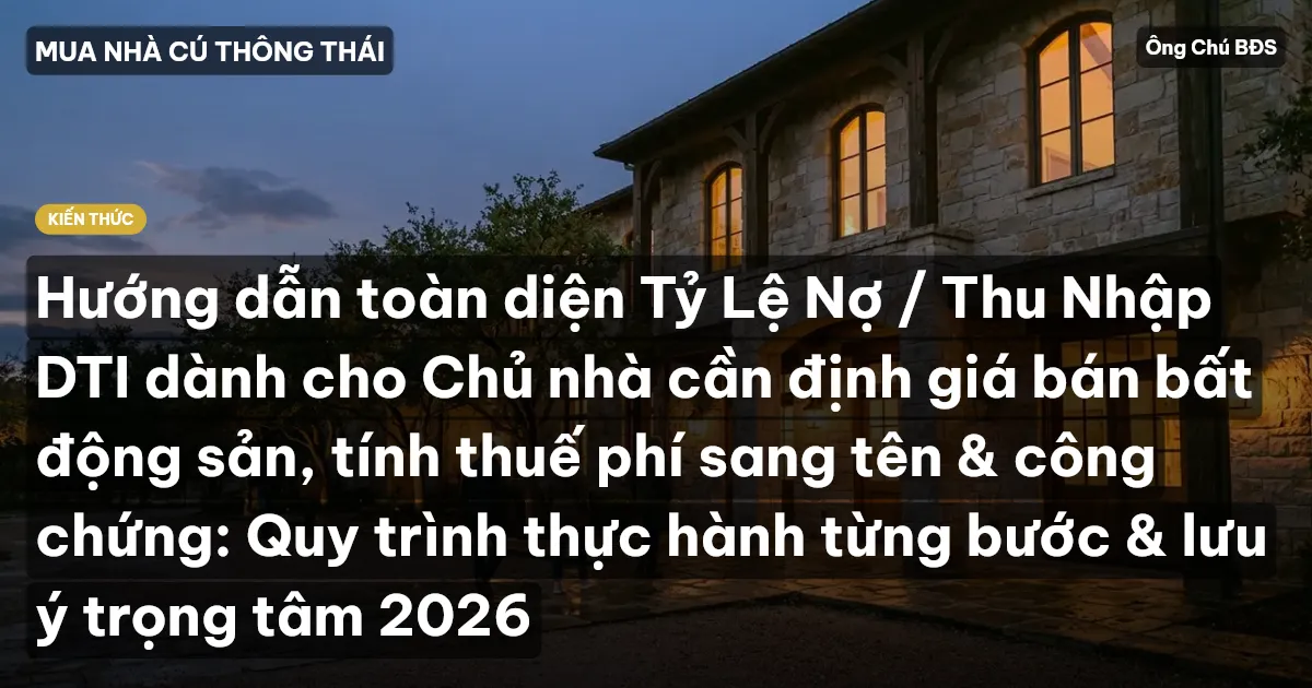 Hướng dẫn toàn diện Tỷ Lệ Nợ / Thu Nhập DTI dành cho Chủ nhà cần định giá bán bất động sản, tính thuế phí sang tên & công chứng: Quy trình thực hành từng bước & lưu ý trọng tâm 2026