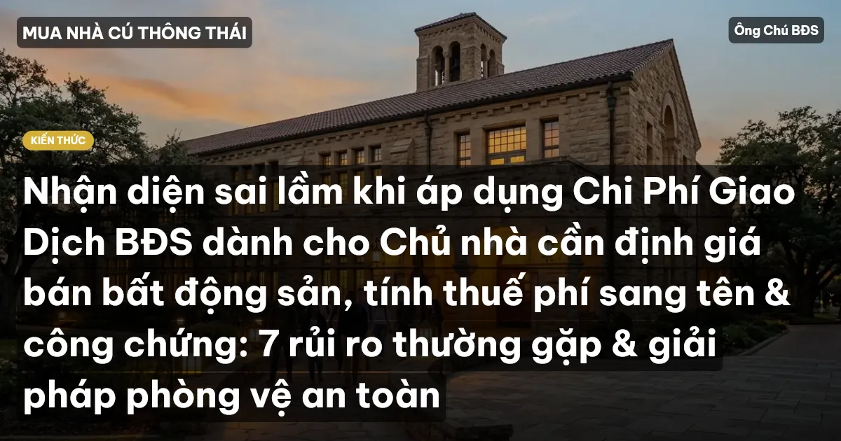 Nhận diện sai lầm khi áp dụng Chi Phí Giao Dịch BĐS dành cho Chủ nhà cần định giá bán bất động sản, tính thuế phí sang tên & công chứng: 7 rủi ro thường gặp & giải pháp phòng vệ an toàn