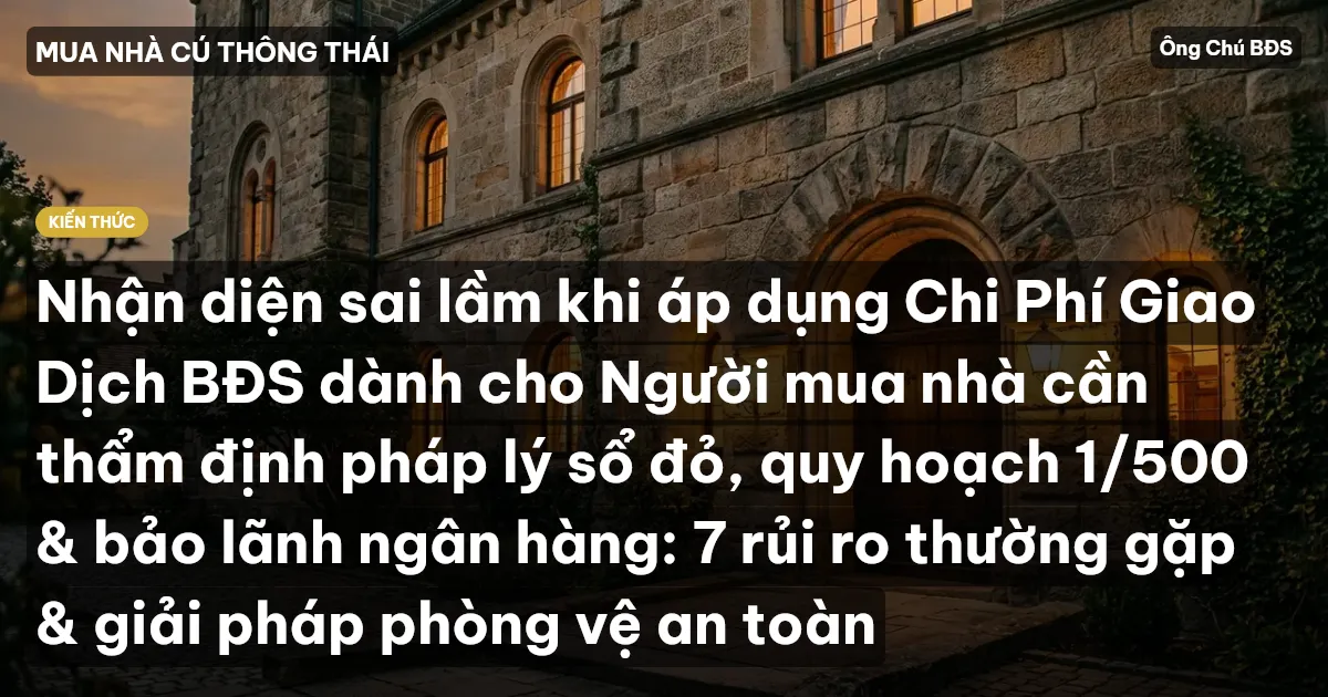 Nhận diện sai lầm khi áp dụng Chi Phí Giao Dịch BĐS dành cho Người mua nhà cần thẩm định pháp lý sổ đỏ, quy hoạch 1/500 & bảo lãnh ngân hàng: 7 rủi ro thường gặp & giải pháp phòng vệ an toàn