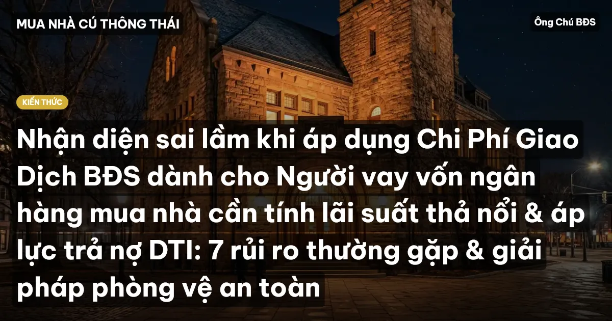 Nhận diện sai lầm khi áp dụng Chi Phí Giao Dịch BĐS dành cho Người vay vốn ngân hàng mua nhà cần tính lãi suất thả nổi & áp lực trả nợ DTI: 7 rủi ro thường gặp & giải pháp phòng vệ an toàn