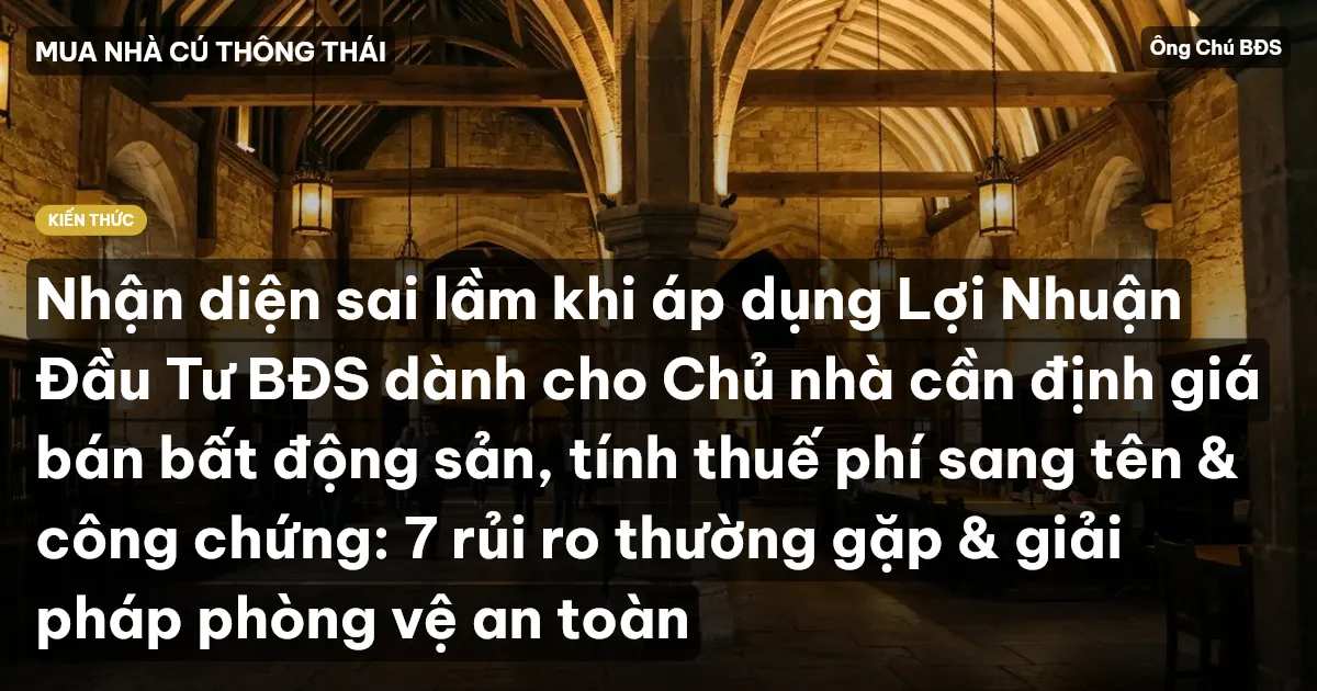 Nhận diện sai lầm khi áp dụng Lợi Nhuận Đầu Tư BĐS dành cho Chủ nhà cần định giá bán bất động sản, tính thuế phí sang tên & công chứng: 7 rủi ro thường gặp & giải pháp phòng vệ an toàn