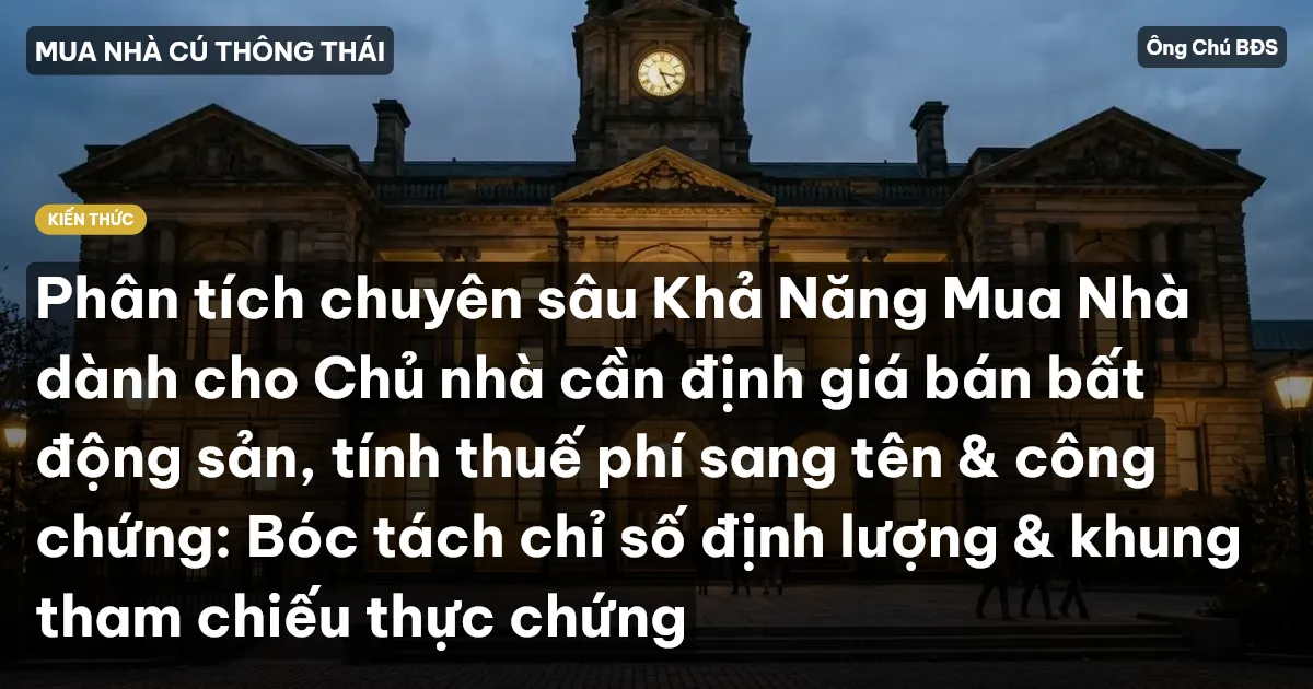 Phân tích chuyên sâu Khả Năng Mua Nhà dành cho Chủ nhà cần định giá bán bất động sản, tính thuế phí sang tên & công chứng: Bóc tách chỉ số định lượng & khung tham chiếu thực chứng