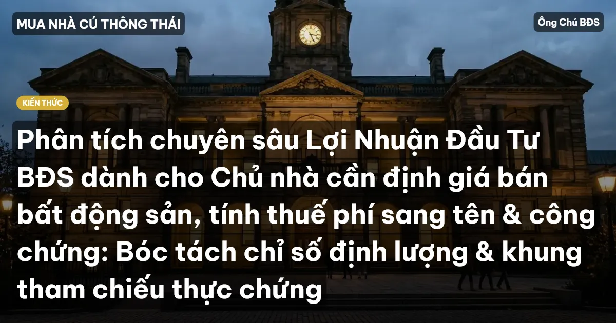 Phân tích chuyên sâu Lợi Nhuận Đầu Tư BĐS dành cho Chủ nhà cần định giá bán bất động sản, tính thuế phí sang tên & công chứng: Bóc tách chỉ số định lượng & khung tham chiếu thực chứng