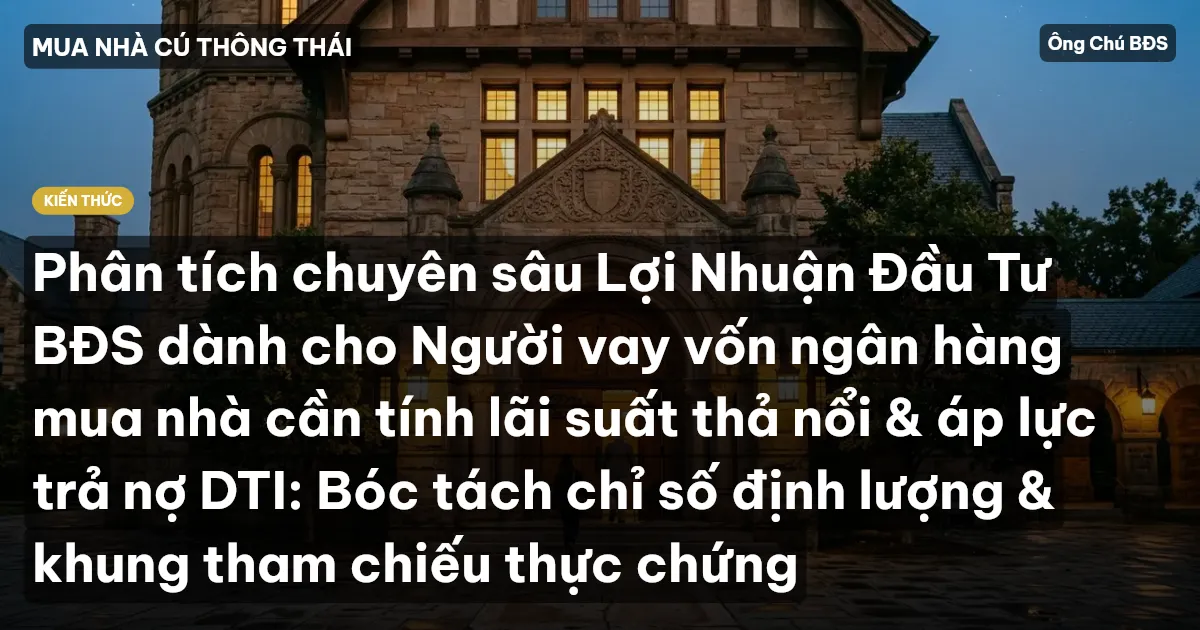 Phân tích chuyên sâu Lợi Nhuận Đầu Tư BĐS dành cho Người vay vốn ngân hàng mua nhà cần tính lãi suất thả nổi & áp lực trả nợ DTI: Bóc tách chỉ số định lượng & khung tham chiếu thực chứng