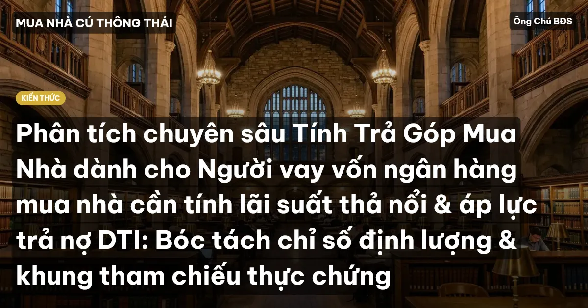 Phân tích chuyên sâu Tính Trả Góp Mua Nhà dành cho Người vay vốn ngân hàng mua nhà cần tính lãi suất thả nổi & áp lực trả nợ DTI: Bóc tách chỉ số định lượng & khung tham chiếu thực chứng
