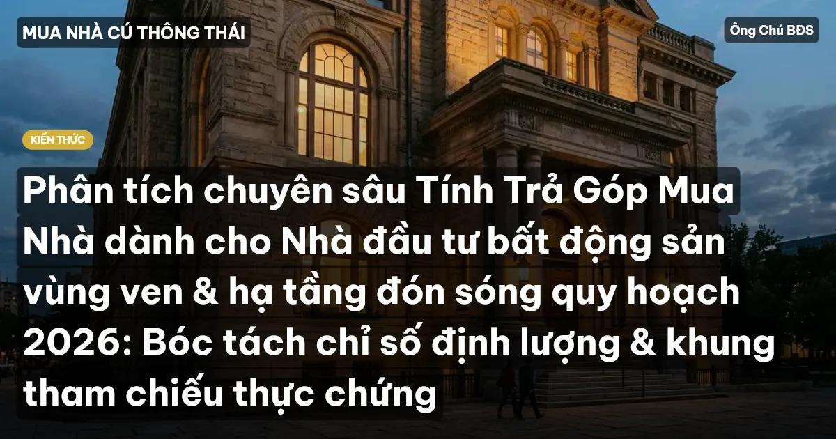 Phân tích chuyên sâu Tính Trả Góp Mua Nhà dành cho Nhà đầu tư bất động sản vùng ven & hạ tầng đón sóng quy hoạch 2026: Bóc tách chỉ số định lượng & khung tham chiếu thực chứng