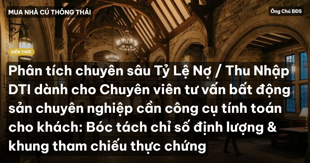 Phân tích chuyên sâu Tỷ Lệ Nợ / Thu Nhập DTI dành cho Chuyên viên tư vấn bất động sản chuyên nghiệp cần công cụ tính toán cho khách: Bóc tách chỉ số định lượng & khung tham chiếu thực chứng
