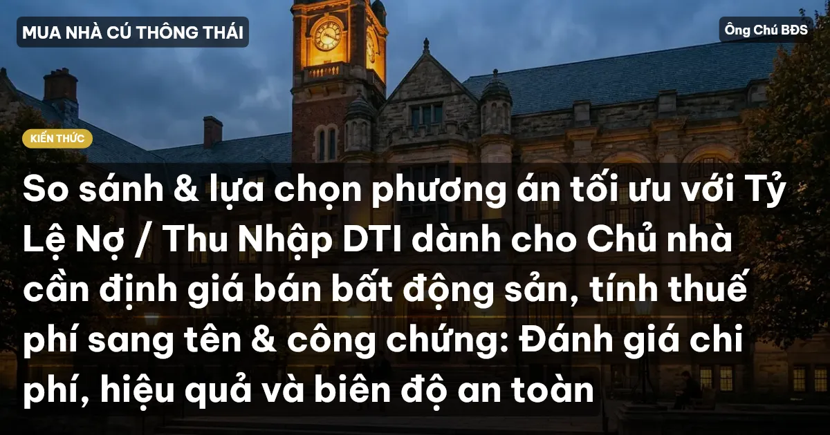 So sánh & lựa chọn phương án tối ưu với Tỷ Lệ Nợ / Thu Nhập DTI dành cho Chủ nhà cần định giá bán bất động sản, tính thuế phí sang tên & công chứng: Đánh giá chi phí, hiệu quả và biên độ an toàn