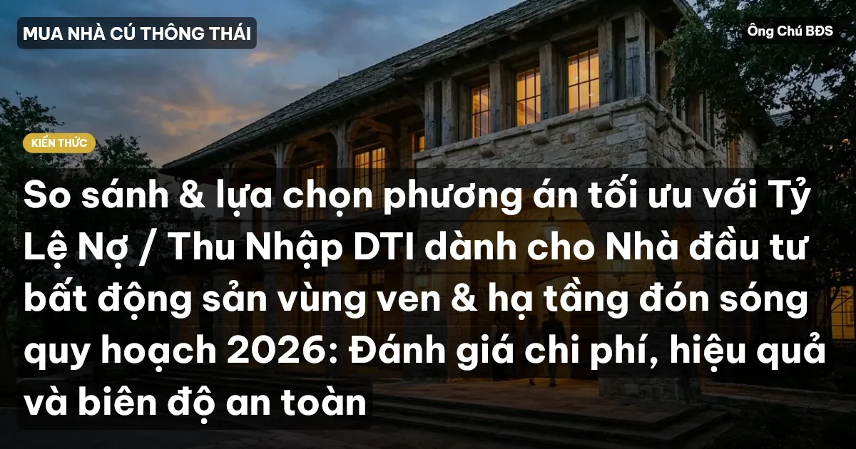 So sánh & lựa chọn phương án tối ưu với Tỷ Lệ Nợ / Thu Nhập DTI dành cho Nhà đầu tư bất động sản vùng ven & hạ tầng đón sóng quy hoạch 2026: Đánh giá chi phí, hiệu quả và biên độ an toàn
