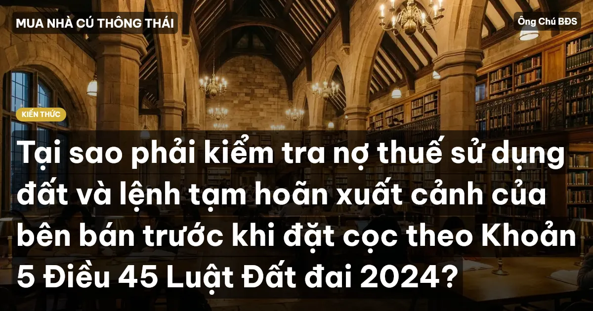 Tại sao phải kiểm tra nợ thuế sử dụng đất và lệnh tạm hoãn xuất cảnh của bên bán trước khi đặt cọc theo Khoản 5 Điều 45 Luật Đất đai 2024?