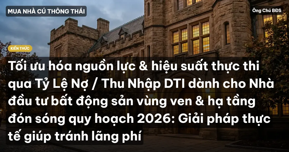 Tối ưu hóa nguồn lực & hiệu suất thực thi qua Tỷ Lệ Nợ / Thu Nhập DTI dành cho Nhà đầu tư bất động sản vùng ven & hạ tầng đón sóng quy hoạch 2026: Giải pháp thực tế giúp tránh lãng phí
