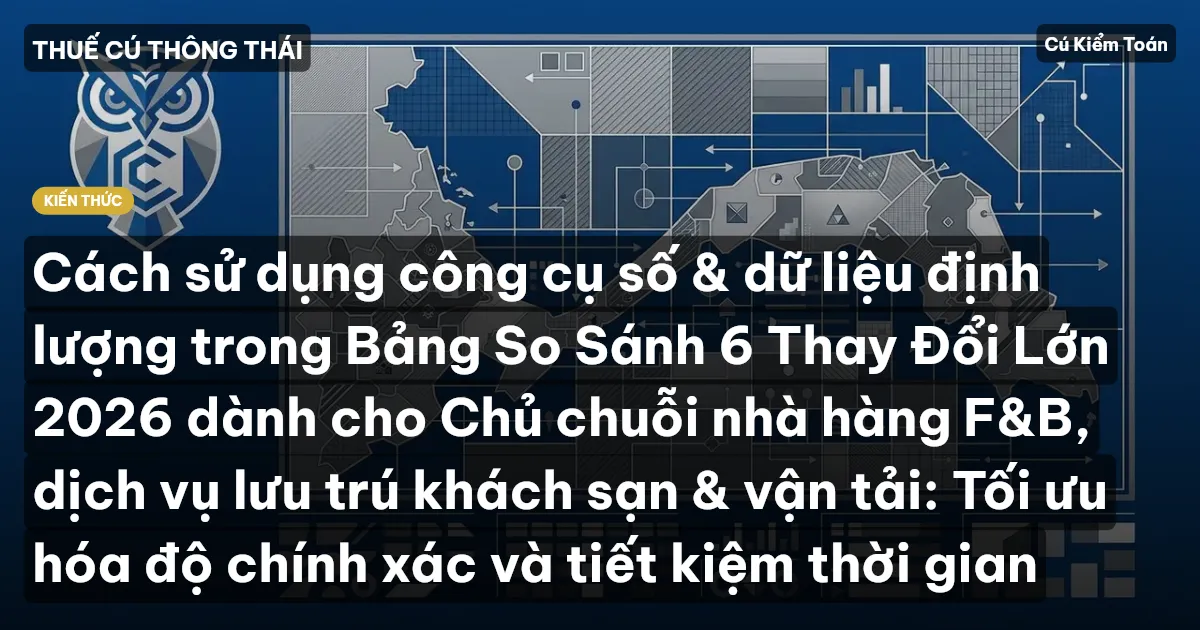 Cách sử dụng công cụ số & dữ liệu định lượng trong Bảng So Sánh 6 Thay Đổi Lớn 2026 dành cho Chủ chuỗi nhà hàng F&B, dịch vụ lưu trú khách sạn & vận tải: Tối ưu hóa độ chính xác và tiết kiệm thời gian
