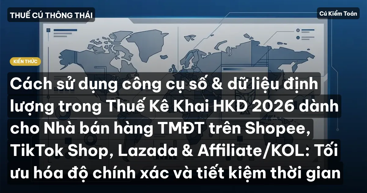 Cách sử dụng công cụ số & dữ liệu định lượng trong Thuế Kê Khai HKD 2026 dành cho Nhà bán hàng TMĐT trên Shopee, TikTok Shop, Lazada & Affiliate/KOL: Tối ưu hóa độ chính xác và tiết kiệm thời gian
