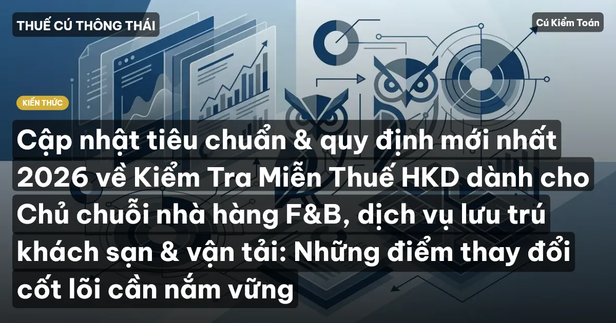 Cập nhật tiêu chuẩn & quy định mới nhất 2026 về Kiểm Tra Miễn Thuế HKD dành cho Chủ chuỗi nhà hàng F&B, dịch vụ lưu trú khách sạn & vận tải: Những điểm thay đổi cốt lõi cần nắm vững
