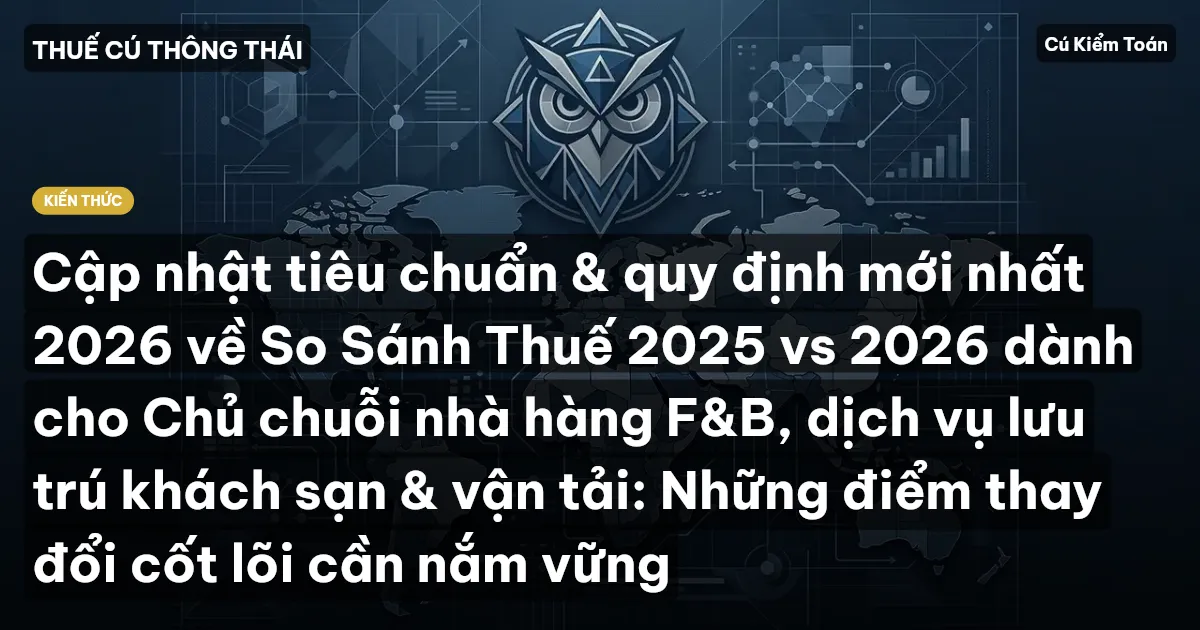 Cập nhật tiêu chuẩn & quy định mới nhất 2026 về So Sánh Thuế 2025 vs 2026 dành cho Chủ chuỗi nhà hàng F&B, dịch vụ lưu trú khách sạn & vận tải: Những điểm thay đổi cốt lõi cần nắm vững