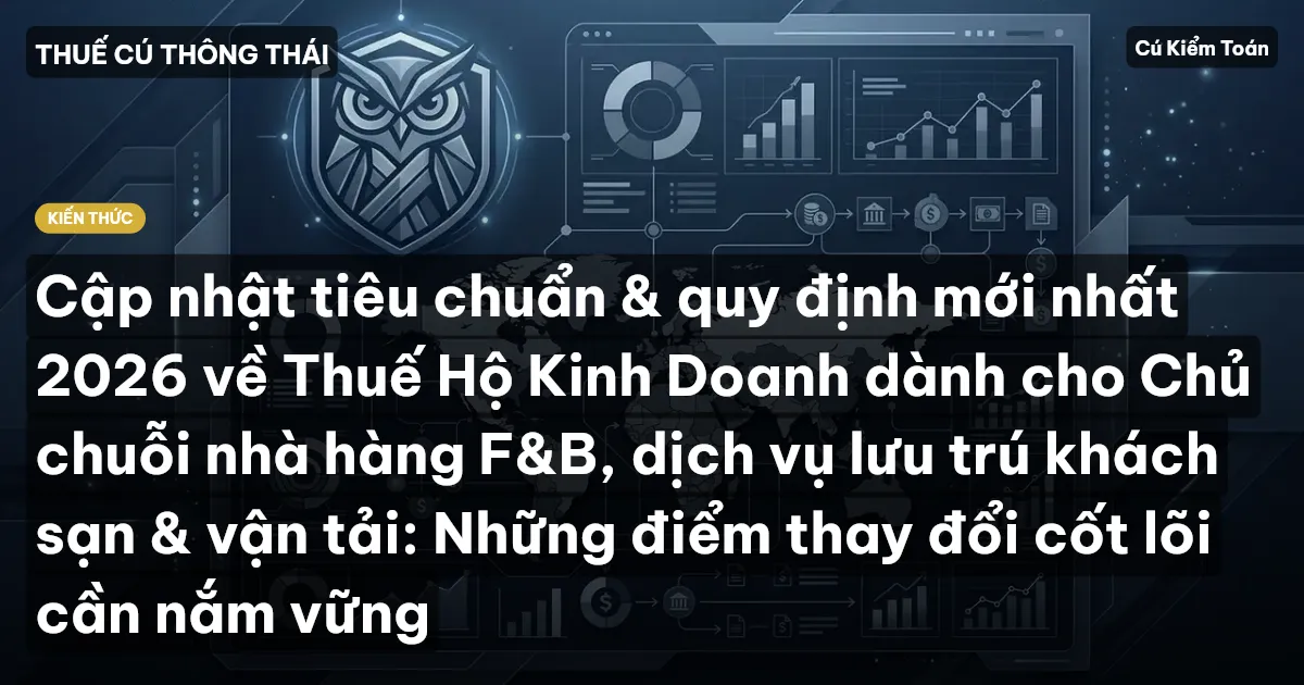 Cập nhật tiêu chuẩn & quy định mới nhất 2026 về Thuế Hộ Kinh Doanh dành cho Chủ chuỗi nhà hàng F&B, dịch vụ lưu trú khách sạn & vận tải: Những điểm thay đổi cốt lõi cần nắm vững