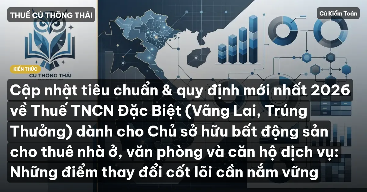Cập nhật tiêu chuẩn & quy định mới nhất 2026 về Thuế TNCN Đặc Biệt (Vãng Lai, Trúng Thưởng) dành cho Chủ sở hữu bất động sản cho thuê nhà ở, văn phòng và căn hộ dịch vụ: Những điểm thay đổi cốt lõi cần nắm vững