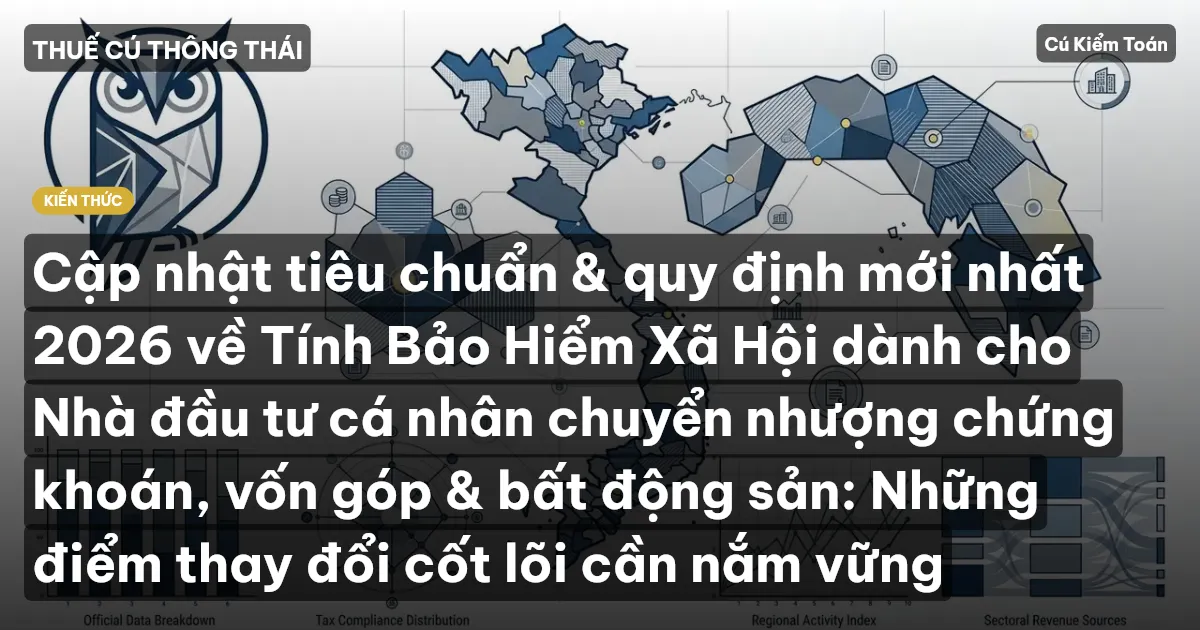 Cập nhật tiêu chuẩn & quy định mới nhất 2026 về Tính Bảo Hiểm Xã Hội dành cho Nhà đầu tư cá nhân chuyển nhượng chứng khoán, vốn góp & bất động sản: Những điểm thay đổi cốt lõi cần nắm vững