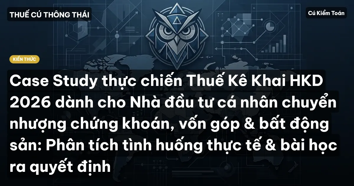 Case Study thực chiến Thuế Kê Khai HKD 2026 dành cho Nhà đầu tư cá nhân chuyển nhượng chứng khoán, vốn góp & bất động sản: Phân tích tình huống thực tế & bài học ra quyết định