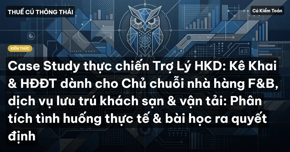 Case Study thực chiến Trợ Lý HKD: Kê Khai & HĐĐT dành cho Chủ chuỗi nhà hàng F&B, dịch vụ lưu trú khách sạn & vận tải: Phân tích tình huống thực tế & bài học ra quyết định