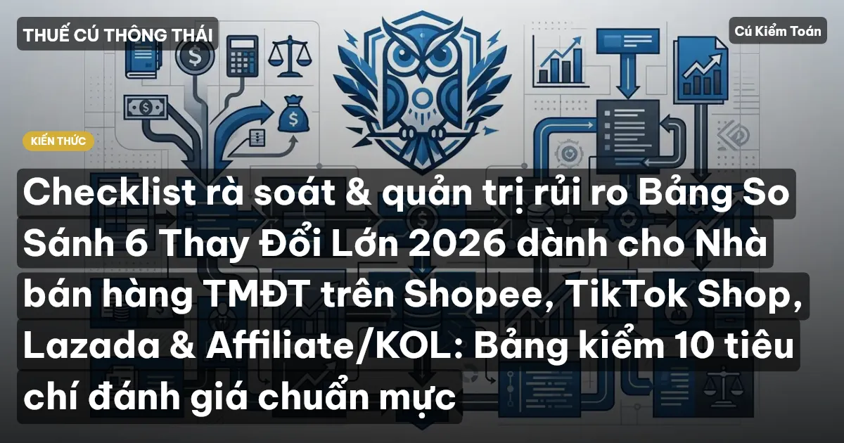 Checklist rà soát & quản trị rủi ro Bảng So Sánh 6 Thay Đổi Lớn 2026 dành cho Nhà bán hàng TMĐT trên Shopee, TikTok Shop, Lazada & Affiliate/KOL: Bảng kiểm 10 tiêu chí đánh giá chuẩn mực