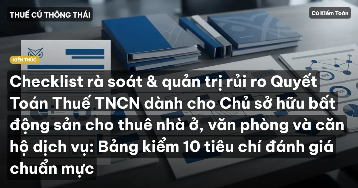 Checklist rà soát & quản trị rủi ro Quyết Toán Thuế TNCN dành cho Chủ sở hữu bất động sản cho thuê nhà ở, văn phòng và căn hộ dịch vụ: Bảng kiểm 10 tiêu chí đánh giá chuẩn mực
