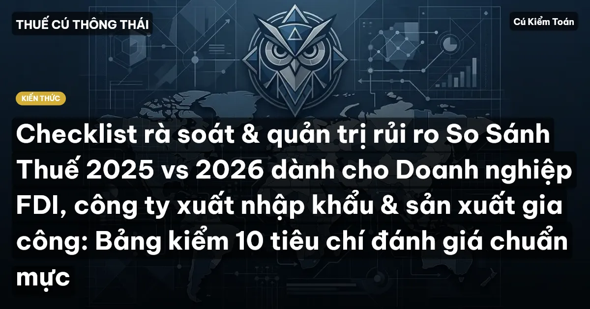Checklist rà soát & quản trị rủi ro So Sánh Thuế 2025 vs 2026 dành cho Doanh nghiệp FDI, công ty xuất nhập khẩu & sản xuất gia công: Bảng kiểm 10 tiêu chí đánh giá chuẩn mực