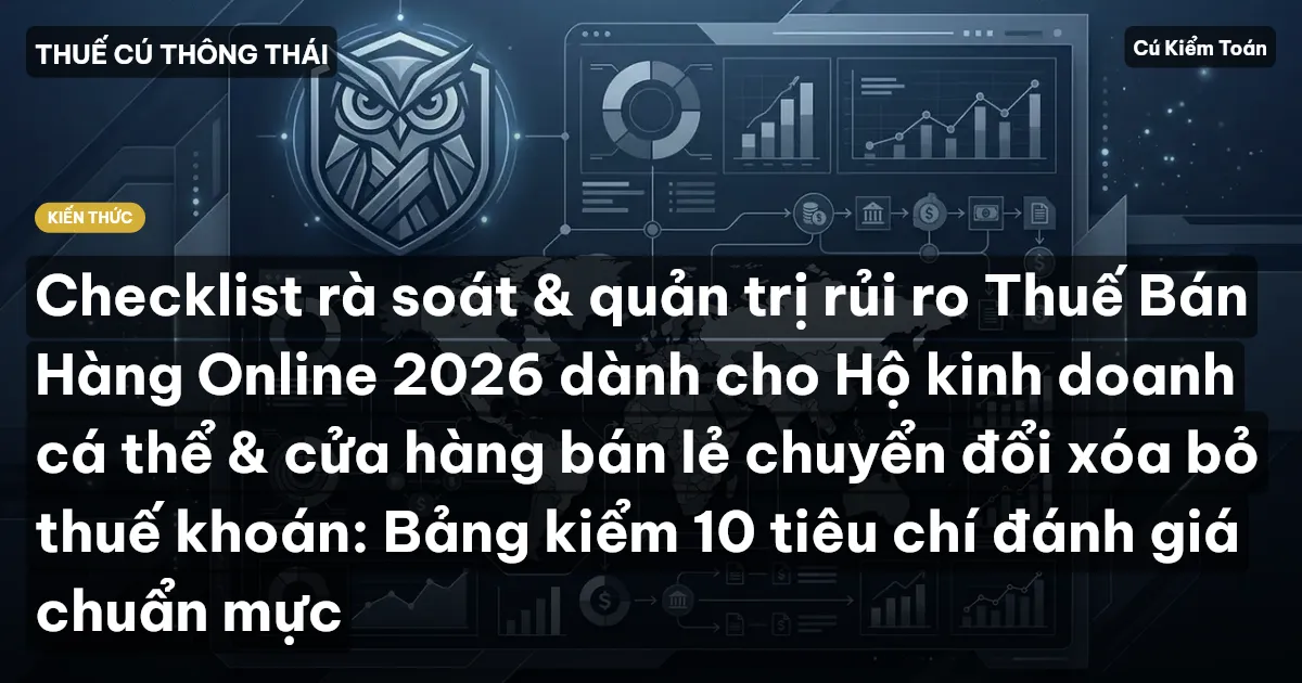Checklist rà soát & quản trị rủi ro Thuế Bán Hàng Online 2026 dành cho Hộ kinh doanh cá thể & cửa hàng bán lẻ chuyển đổi xóa bỏ thuế khoán: Bảng kiểm 10 tiêu chí đánh giá chuẩn mực