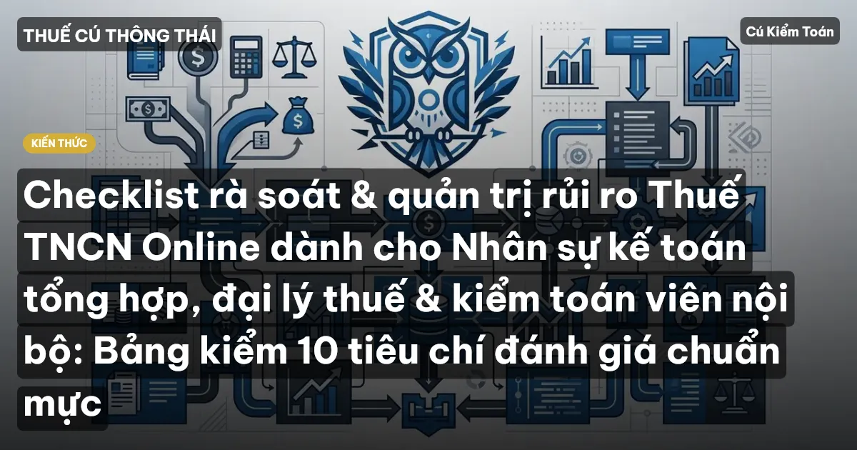 Checklist rà soát & quản trị rủi ro Thuế TNCN Online dành cho Nhân sự kế toán tổng hợp, đại lý thuế & kiểm toán viên nội bộ: Bảng kiểm 10 tiêu chí đánh giá chuẩn mực