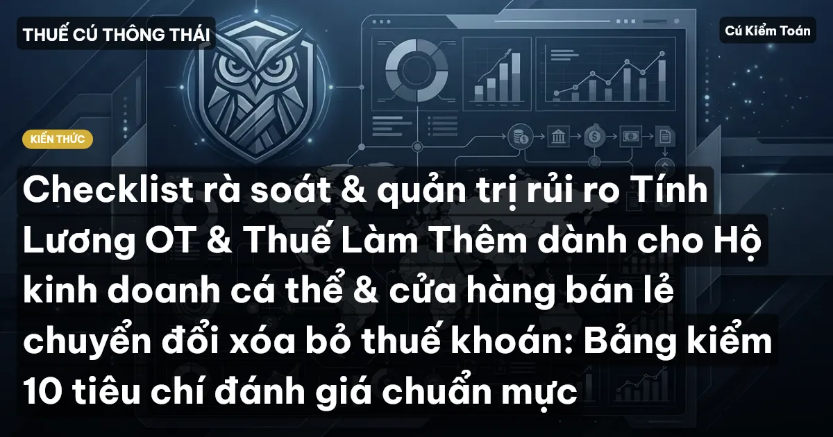 Checklist rà soát & quản trị rủi ro Tính Lương OT & Thuế Làm Thêm dành cho Hộ kinh doanh cá thể & cửa hàng bán lẻ chuyển đổi xóa bỏ thuế khoán: Bảng kiểm 10 tiêu chí đánh giá chuẩn mực