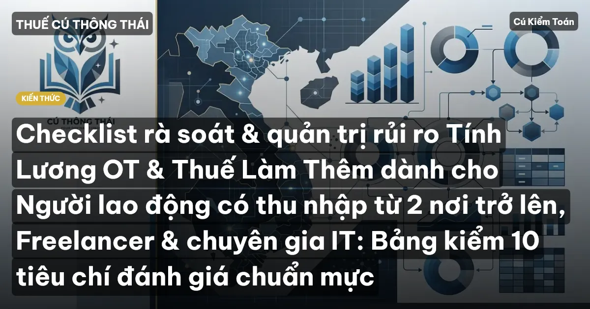 Checklist rà soát & quản trị rủi ro Tính Lương OT & Thuế Làm Thêm dành cho Người lao động có thu nhập từ 2 nơi trở lên, Freelancer & chuyên gia IT: Bảng kiểm 10 tiêu chí đánh giá chuẩn mực