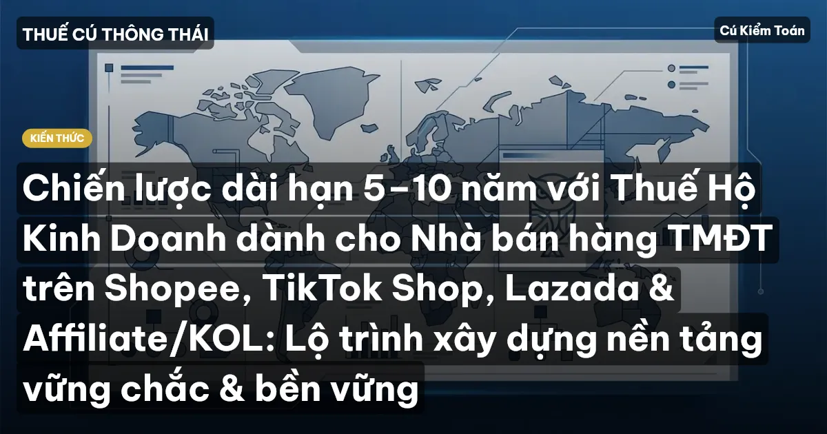 Chiến lược dài hạn 5–10 năm với Thuế Hộ Kinh Doanh dành cho Nhà bán hàng TMĐT trên Shopee, TikTok Shop, Lazada & Affiliate/KOL: Lộ trình xây dựng nền tảng vững chắc & bền vững
