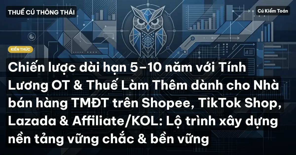 Chiến lược dài hạn 5–10 năm với Tính Lương OT & Thuế Làm Thêm dành cho Nhà bán hàng TMĐT trên Shopee, TikTok Shop, Lazada & Affiliate/KOL: Lộ trình xây dựng nền tảng vững chắc & bền vững