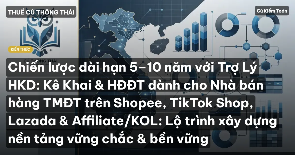 Chiến lược dài hạn 5–10 năm với Trợ Lý HKD: Kê Khai & HĐĐT dành cho Nhà bán hàng TMĐT trên Shopee, TikTok Shop, Lazada & Affiliate/KOL: Lộ trình xây dựng nền tảng vững chắc & bền vững