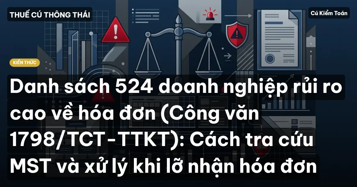 Danh sách 524 doanh nghiệp rủi ro cao về hóa đơn (Công văn 1798/TCT-TTKT): Cách tra cứu MST và xử lý khi lỡ nhận hóa đơn