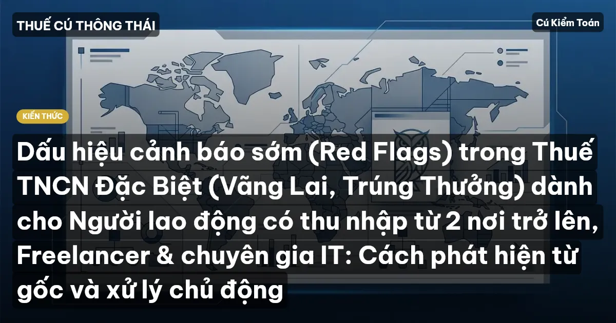 Dấu hiệu cảnh báo sớm (Red Flags) trong Thuế TNCN Đặc Biệt (Vãng Lai, Trúng Thưởng) dành cho Người lao động có thu nhập từ 2 nơi trở lên, Freelancer & chuyên gia IT: Cách phát hiện từ gốc và xử lý chủ động