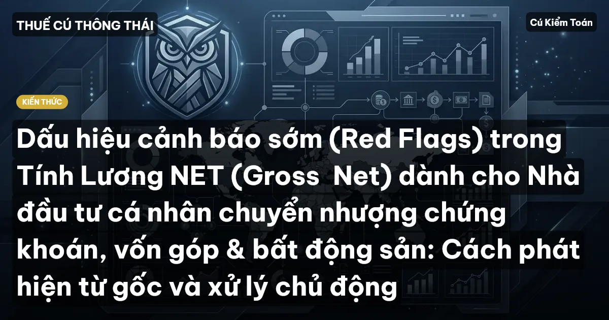 Dấu hiệu cảnh báo sớm (Red Flags) trong Tính Lương NET (Gross→Net) dành cho Nhà đầu tư cá nhân chuyển nhượng chứng khoán, vốn góp & bất động sản: Cách phát hiện từ gốc và xử lý chủ động