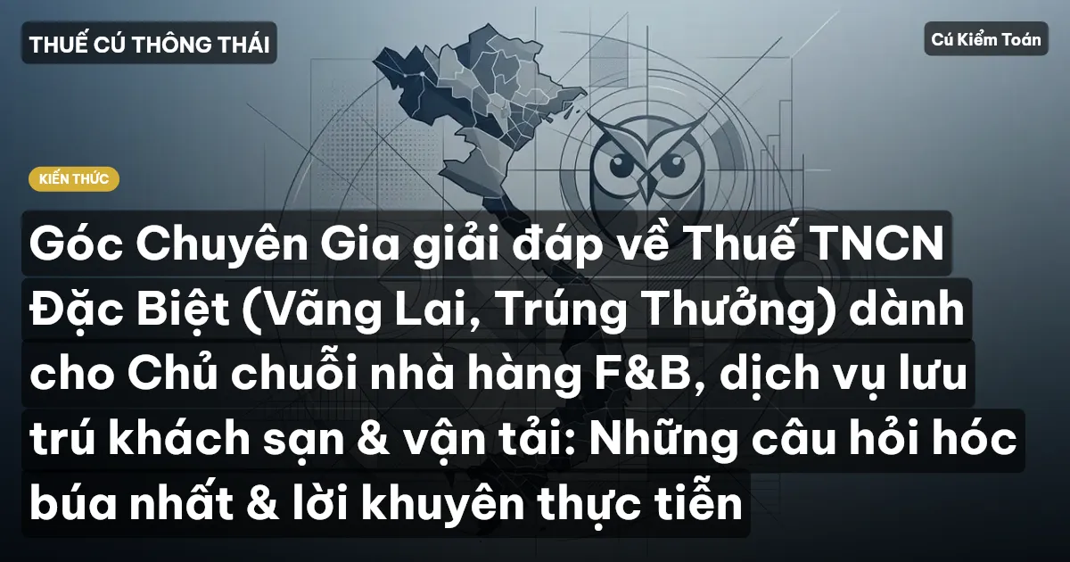 Góc Chuyên Gia giải đáp về Thuế TNCN Đặc Biệt (Vãng Lai, Trúng Thưởng) dành cho Chủ chuỗi nhà hàng F&B, dịch vụ lưu trú khách sạn & vận tải: Những câu hỏi hóc búa nhất & lời khuyên thực tiễn