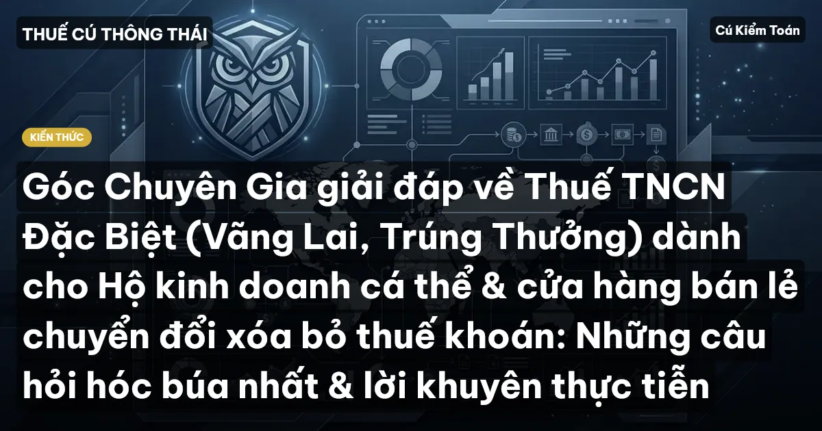 Góc Chuyên Gia giải đáp về Thuế TNCN Đặc Biệt (Vãng Lai, Trúng Thưởng) dành cho Hộ kinh doanh cá thể & cửa hàng bán lẻ chuyển đổi xóa bỏ thuế khoán: Những câu hỏi hóc búa nhất & lời khuyên thực tiễn