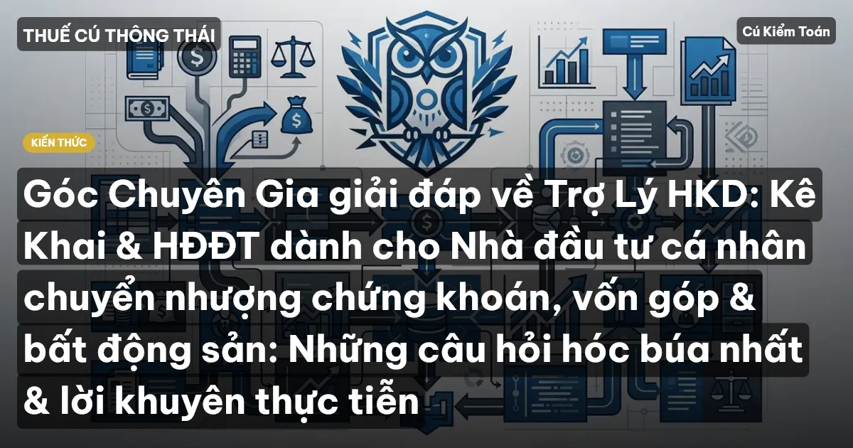 Góc Chuyên Gia giải đáp về Trợ Lý HKD: Kê Khai & HĐĐT dành cho Nhà đầu tư cá nhân chuyển nhượng chứng khoán, vốn góp & bất động sản: Những câu hỏi hóc búa nhất & lời khuyên thực tiễn